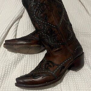 Wildflowers Black Studded Leather Cowboy Boots